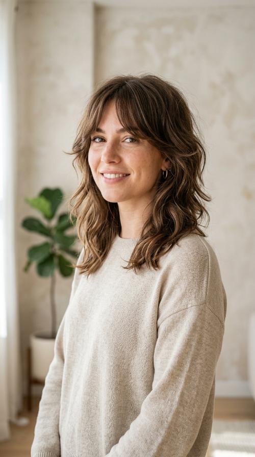 Textured Shag with Curtain Bangs