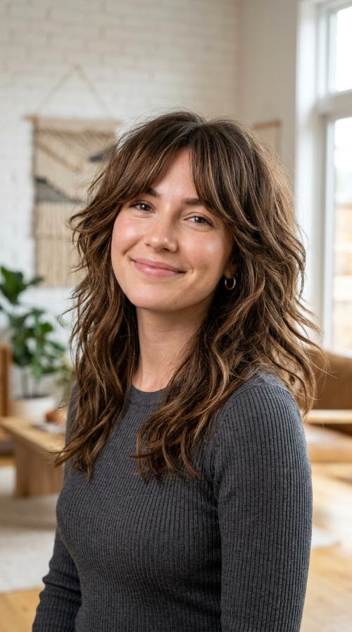 Textured Shag with Curtain Bangs