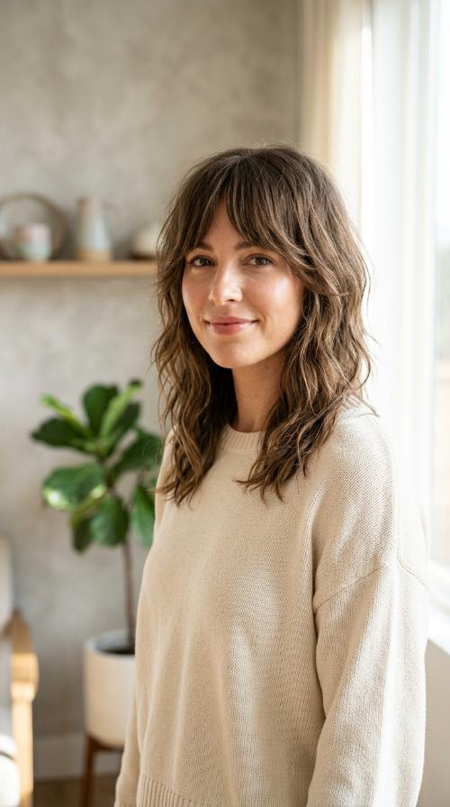 Textured Shag with Curtain Bangs
