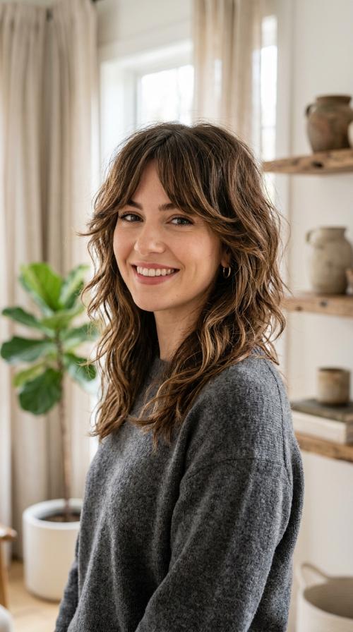 Textured Shag with Curtain Bangs