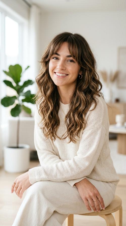 Textured Waves with Curtain Bangs