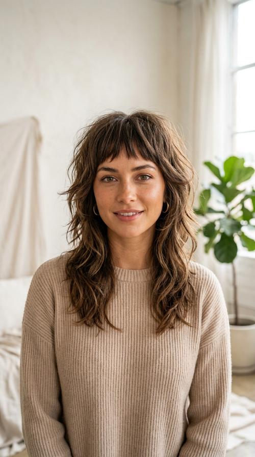 Textured Wolf Cut with Micro Bangs