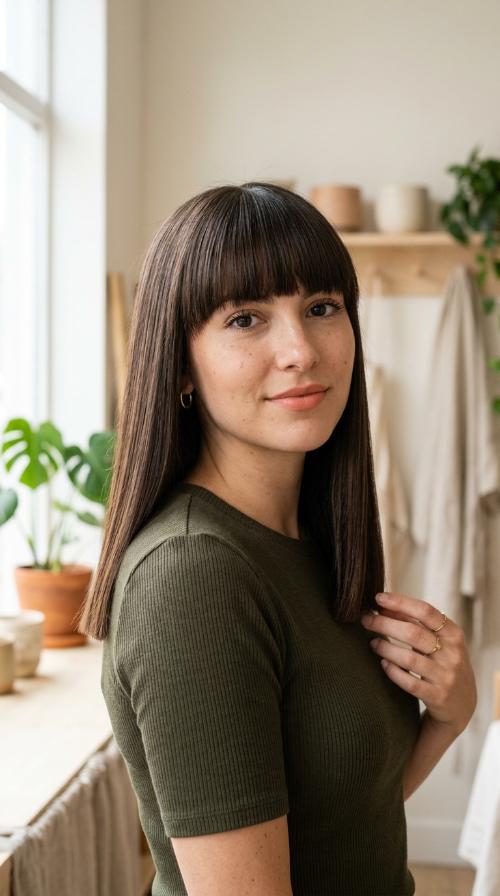 The Blunt Cut with Heavy Bangs