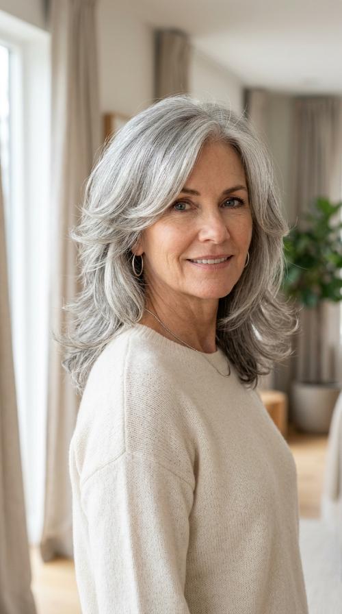 The Classic Butterfly Cut for Silver Hair