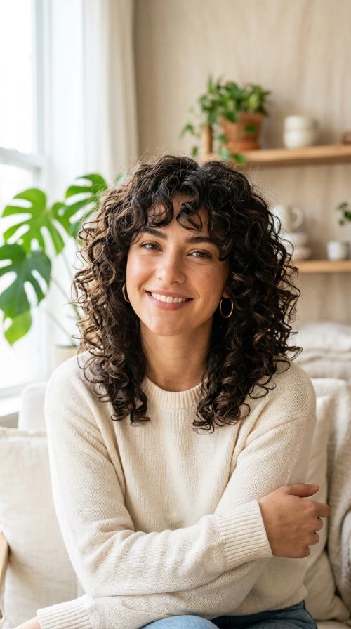 The Curly Shag with Curtain Bangs