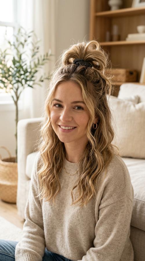 The Half-Up Messy Bun