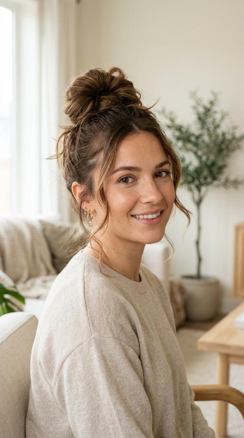 The High Top Knot with Wispy Tendrils
