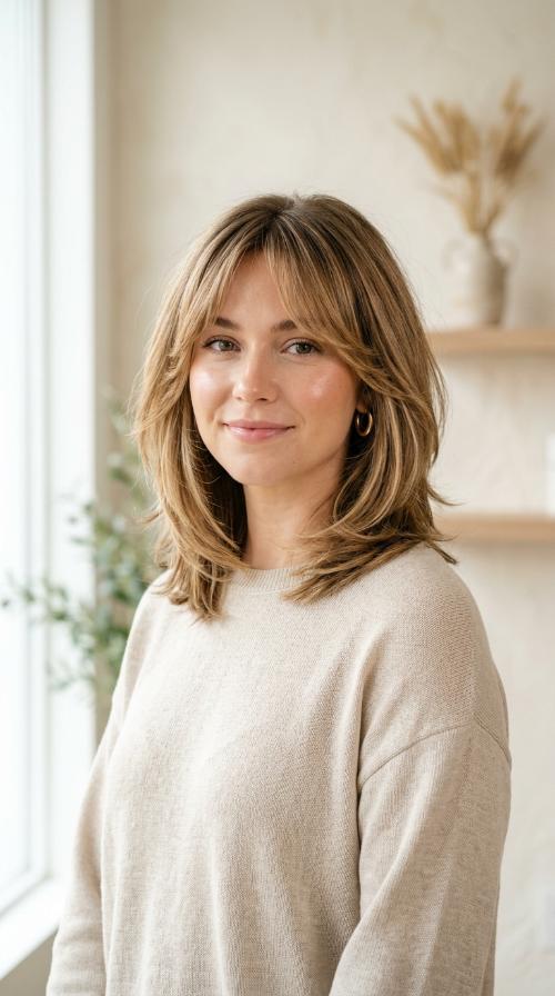 The Layered Lob with Curtain Bangs