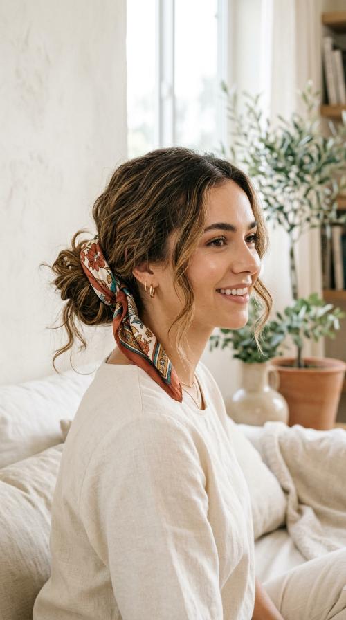 The Low Messy Bun with Scarf