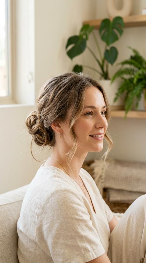 The Messy Low Bun with Face-Framing Tendrils