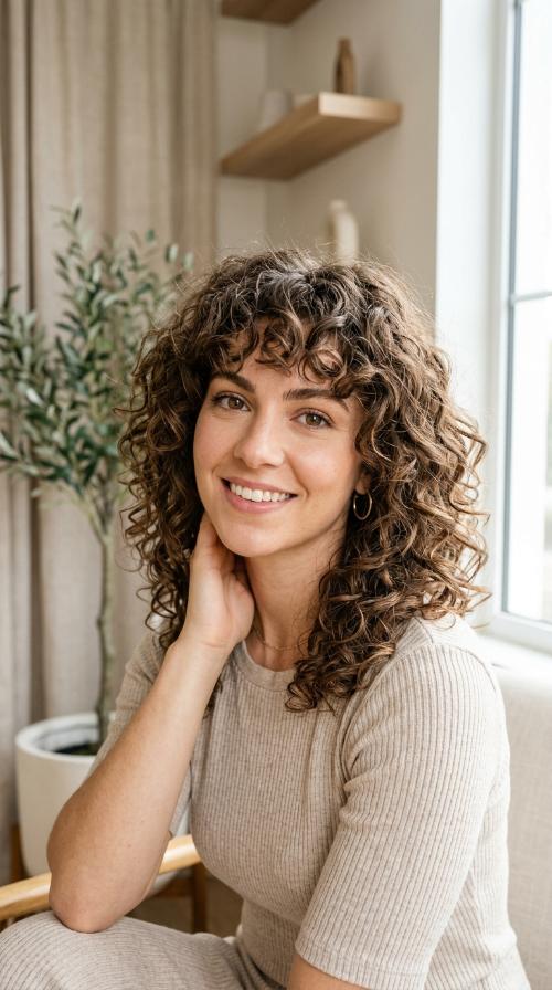 The Modern Curly Shag with Bangs