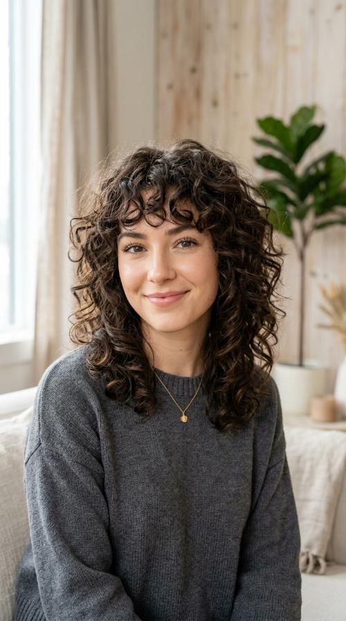 The Modern Shag with Curly Bangs