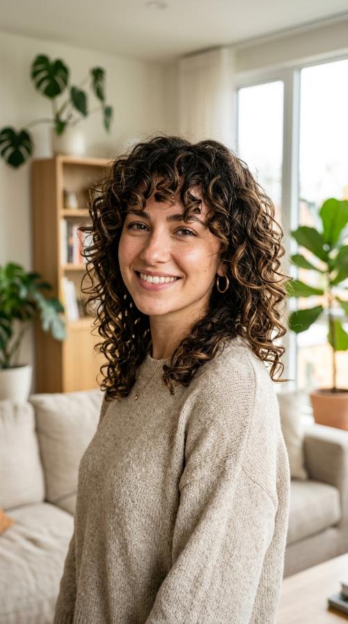 The Modern Shag with Curly Bangs