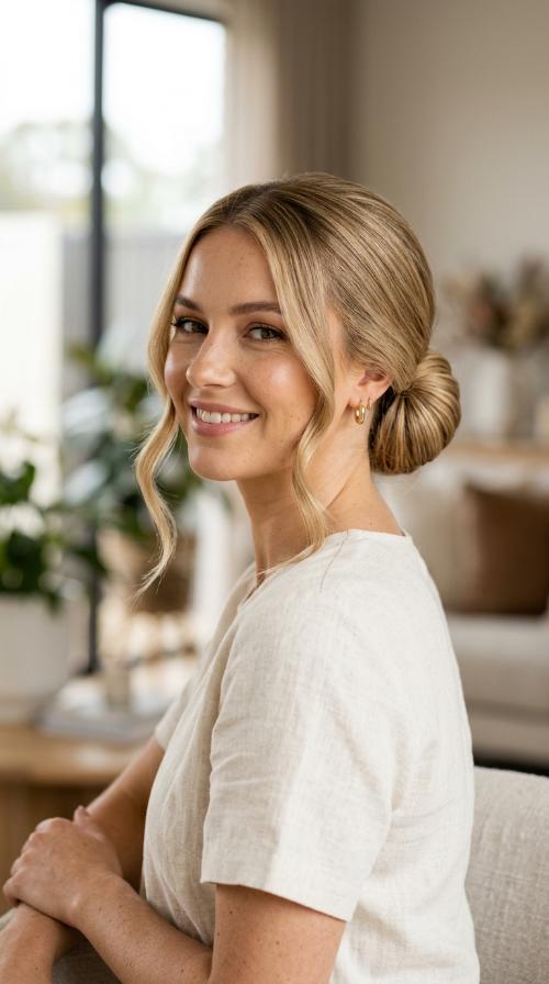 The Polished Low Bun with Tendrils