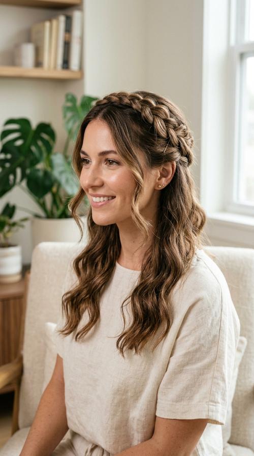 The Romantic Half-Up Crown Braid