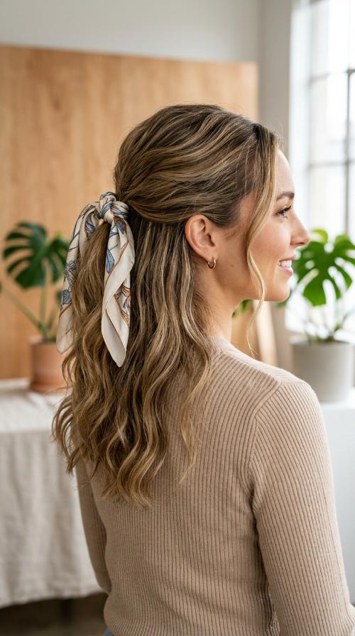 The Scarf-Wrapped Half-Ponytail