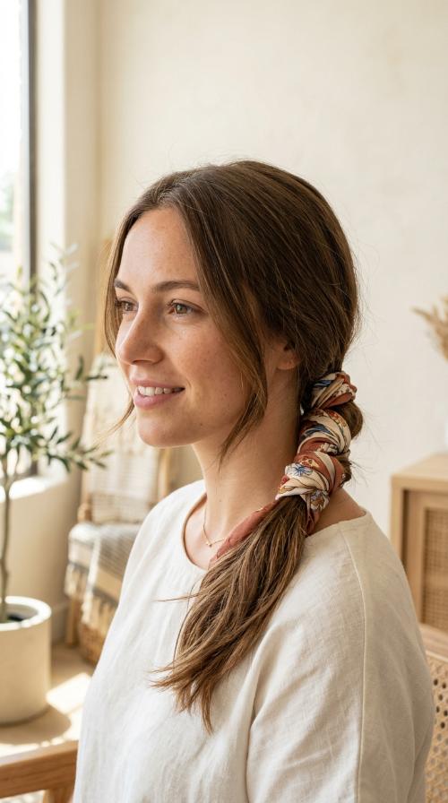 The Scarf-Wrapped Low Ponytail