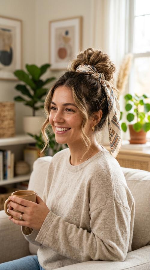 The Scarf-Wrapped Messy Bun
