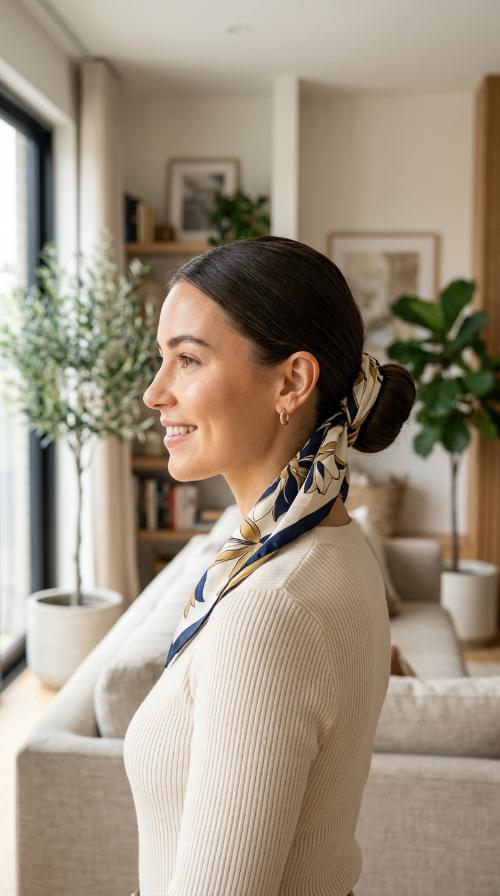 The Sleek Low Bun with a Silk Scarf