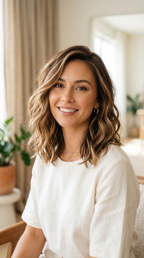 The Textured Lob with Sun-Kissed Highlights