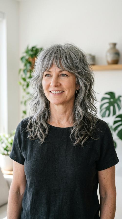 The Wavy Steel Grey Shag with Bottleneck Bangs