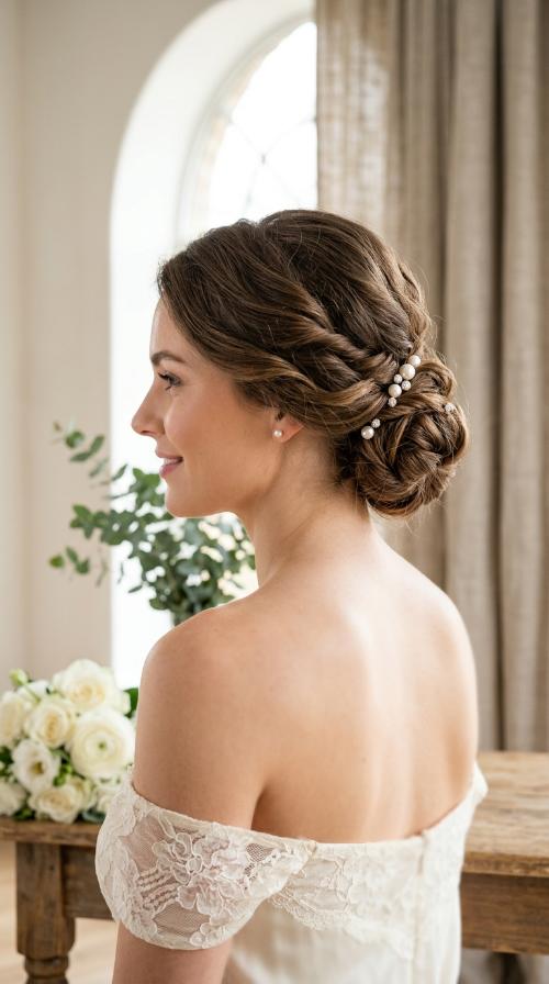 Twisted Low Bun with Pearl Pins