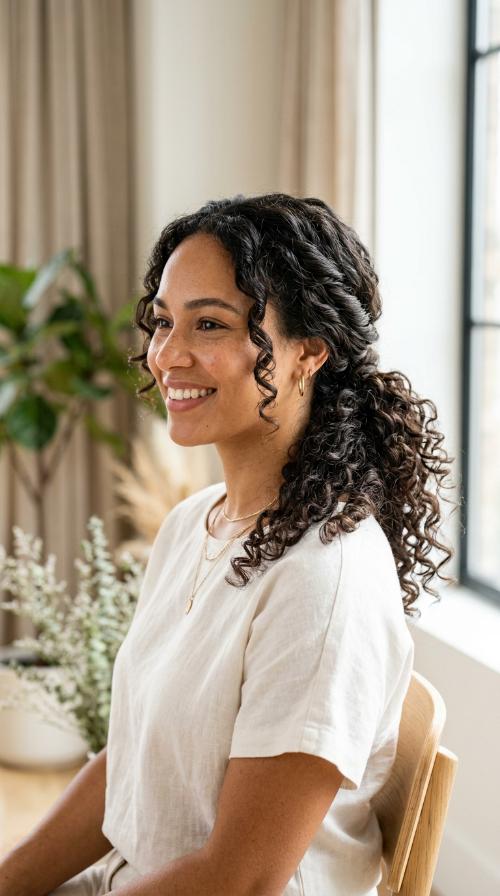 Twisted Low Ponytail with Natural Curls