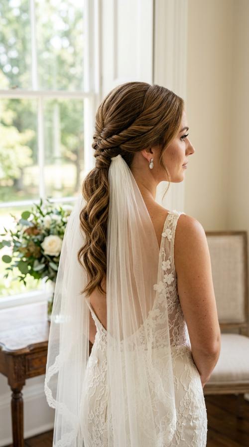 Twisted Low Ponytail with Waltz Veil