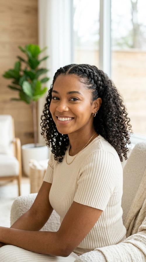 Two Front Braids with Loose Curls