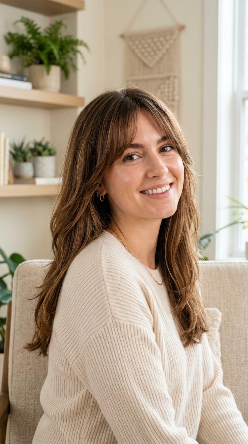 U-Shaped Back Layers with Wispy Side Bangs