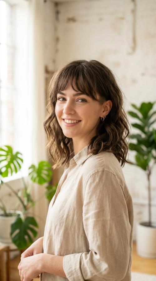 Undercut Lob with Airy Bangs