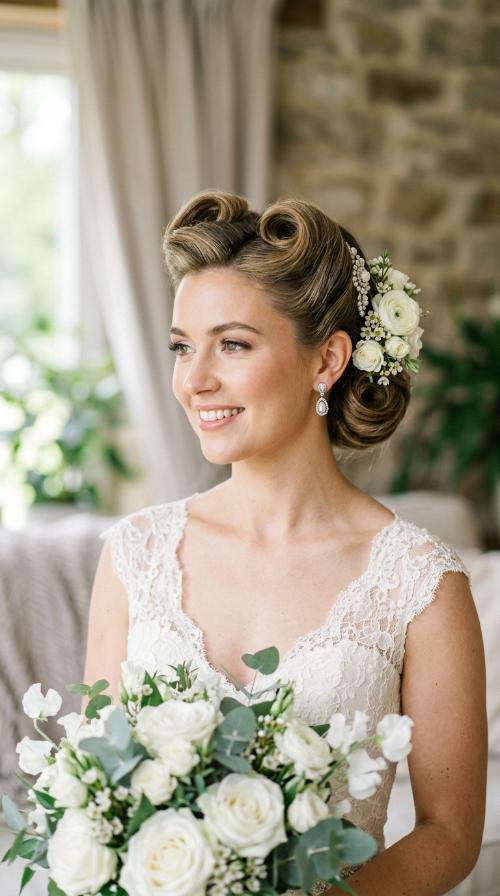 Vintage-Inspired Victory Roll Updo