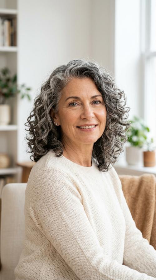 Voluminous Curls with a Deep Side Part