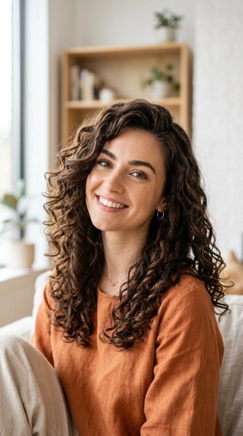 Voluminous Curls with Deep Side Part