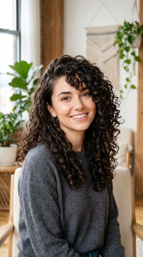 Voluminous Curls with Deep Side Part