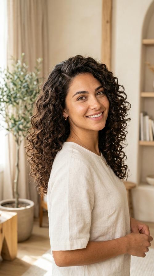Voluminous Curls with Deep Side Part