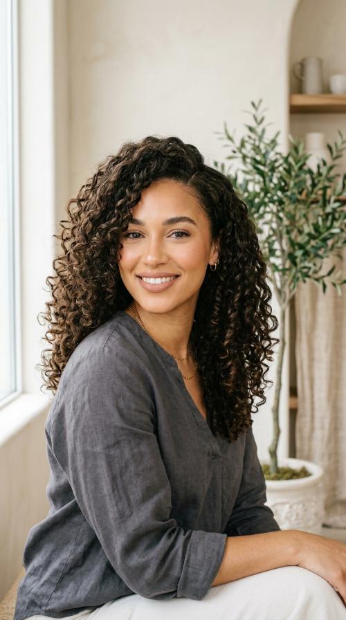 Voluminous Curls with Deep Side Part