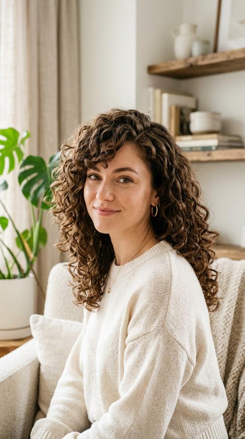 Voluminous Curls with Side-Parted Layers