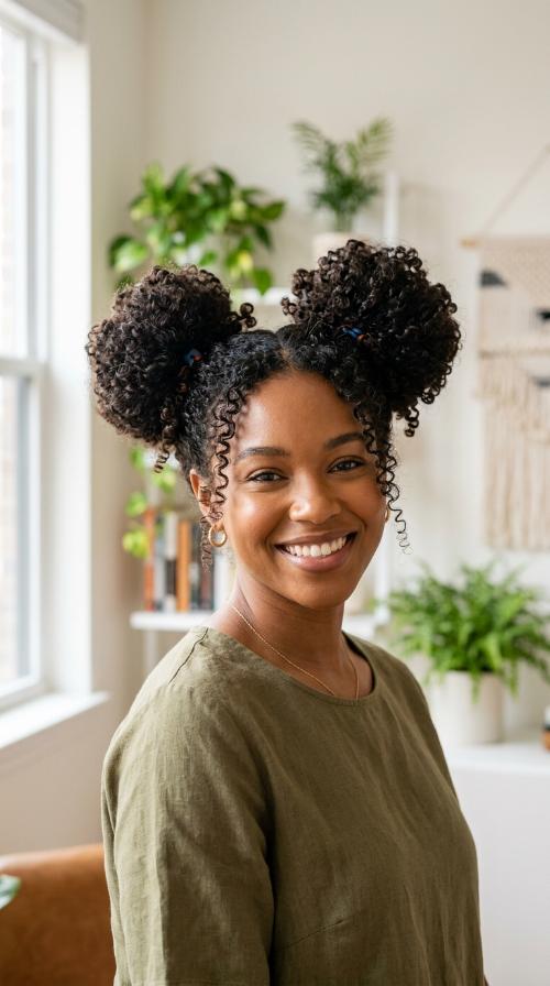 Voluminous Curly Space Buns