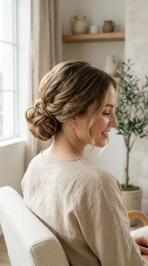 Voluminous Low Bun with Texture Spray