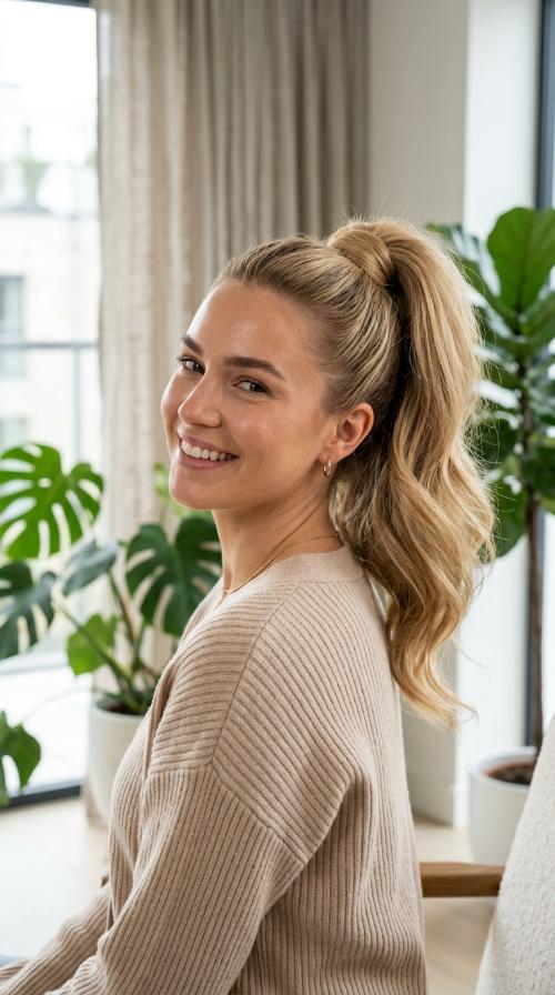 Voluminous Ponytail with Base Wrap