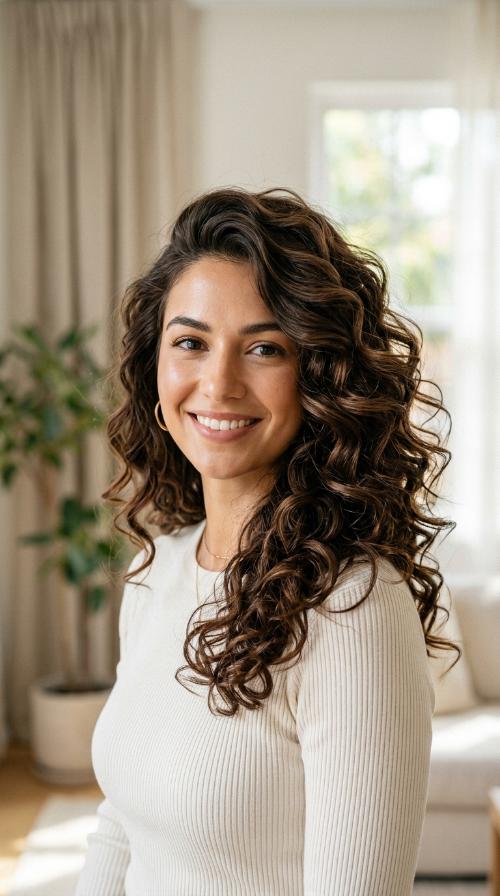 Voluminous Side-Swept Curls