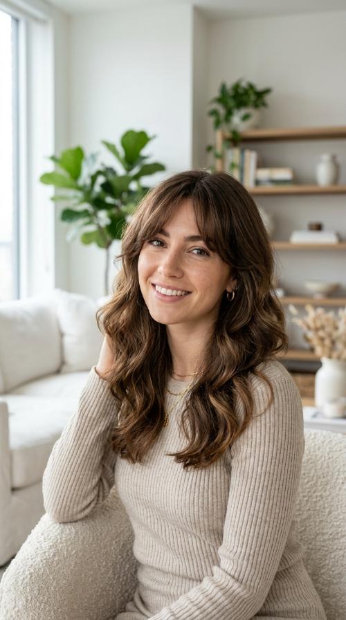 Voluminous Waves with Bardot Bangs