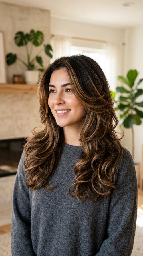 Warm Toffee Highlights for Voluminous Layers