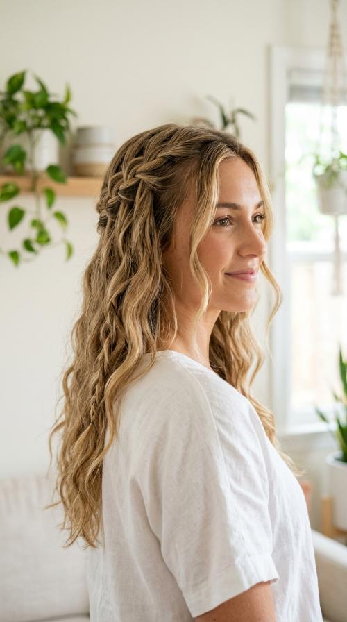 Waterfall Braid with Beach Waves