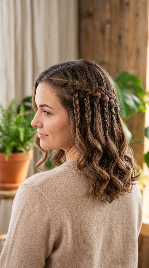 Waterfall Braid with Curls