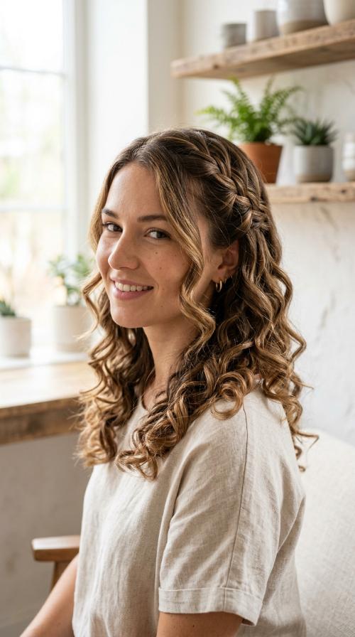 Waterfall Braid with Curls
