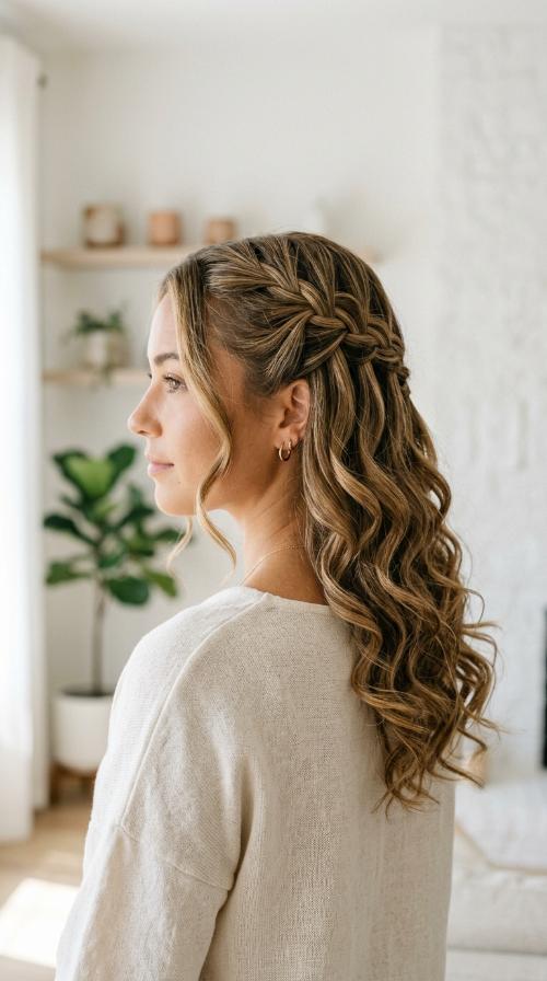 Waterfall Braid with Loose Curls