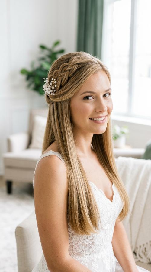 Waterfall Braid with Silky Straight Hair