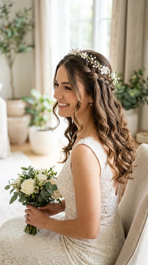 Waterfall Braid with Soft Curls